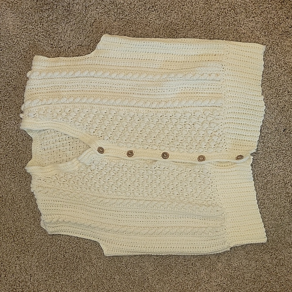 Handmade Cotton Swater Vest Size Large with Wooden Buttons